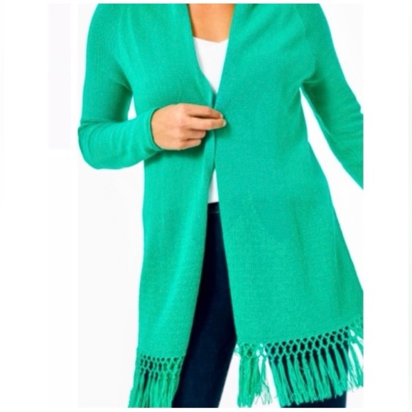 Lilly Pulitzer Sweaters - Like New Lilly Pulitzer Light Green Tatum Fringe Cardigan, Size Large